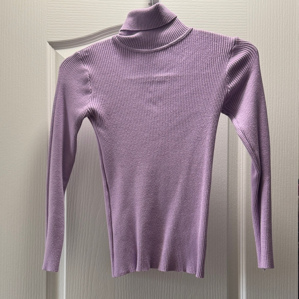 Lavender Turtleneck Ribbed Sweater